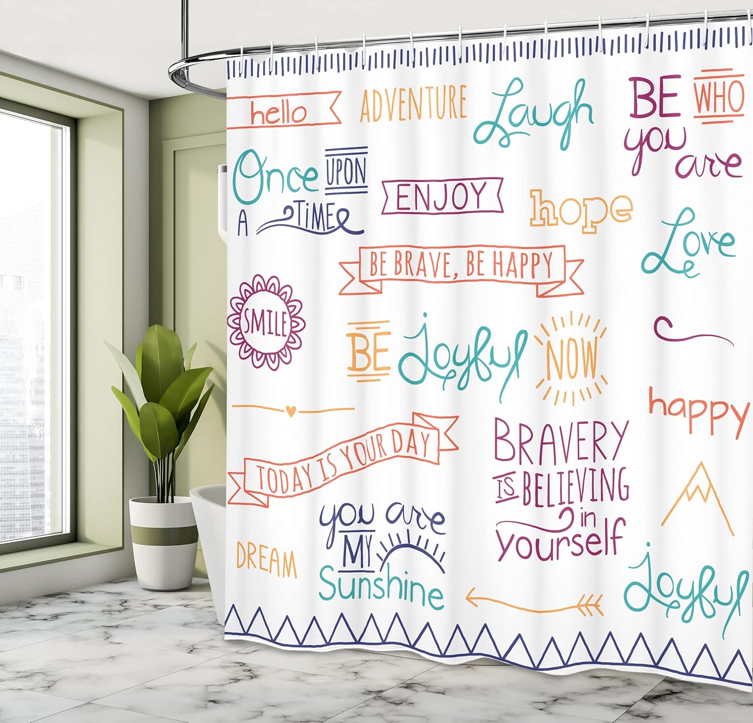 Ambesonne Adventure Shower Curtain, Various Words on Happiness and Self Value Uplifting Phrases Being Who You are, Cloth Fabric Bathroom Decor Set with Hooks, 69" W x 70" L, Dark Purple