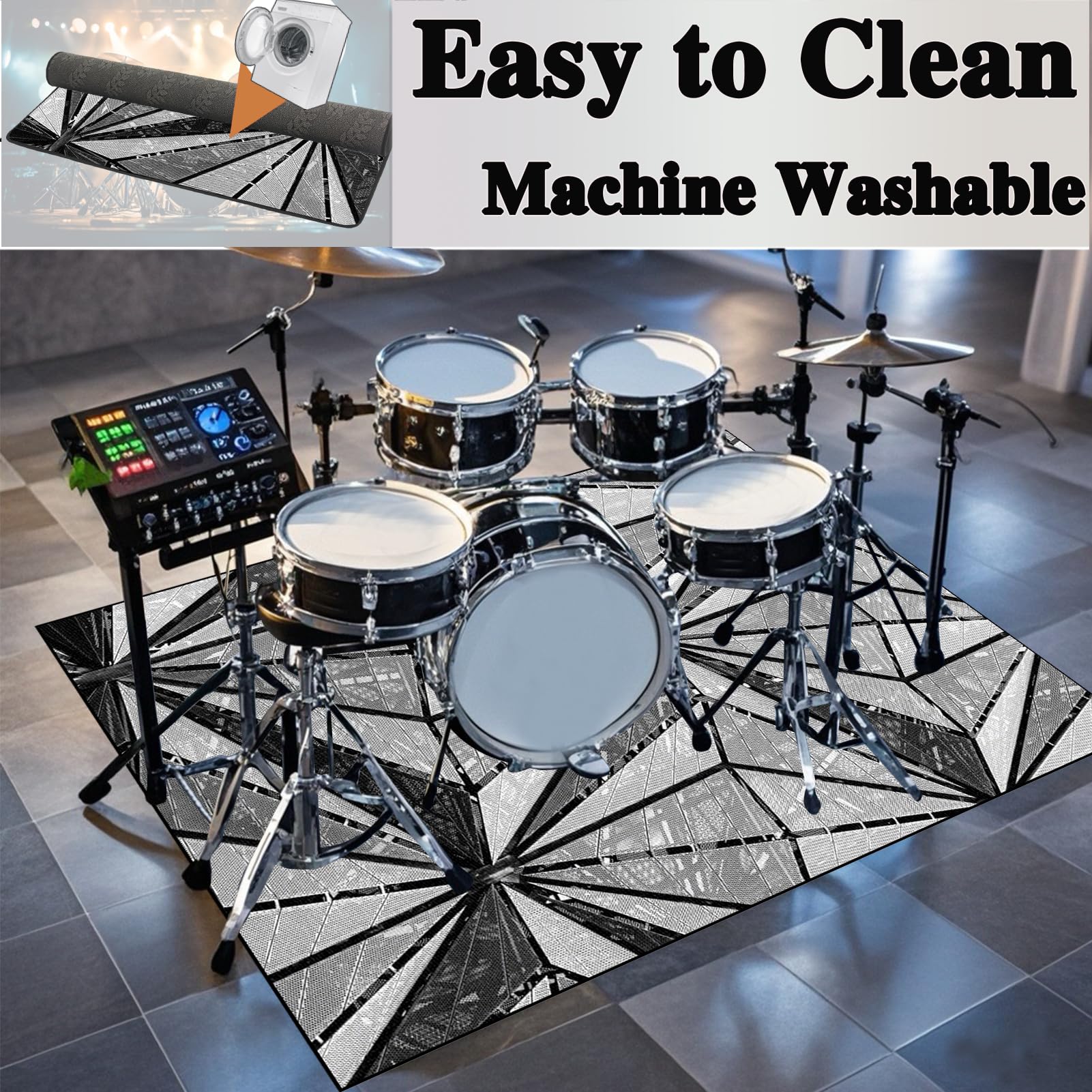 Schlagzeugteppich Schallschutz Teppich Professioneller Trommelteppich Schlagzeug Teppich Drum Teppich rutschfeste Trommel Teppiche Antivibrationsmatten für Musikinstrumente 200 x 160 cm