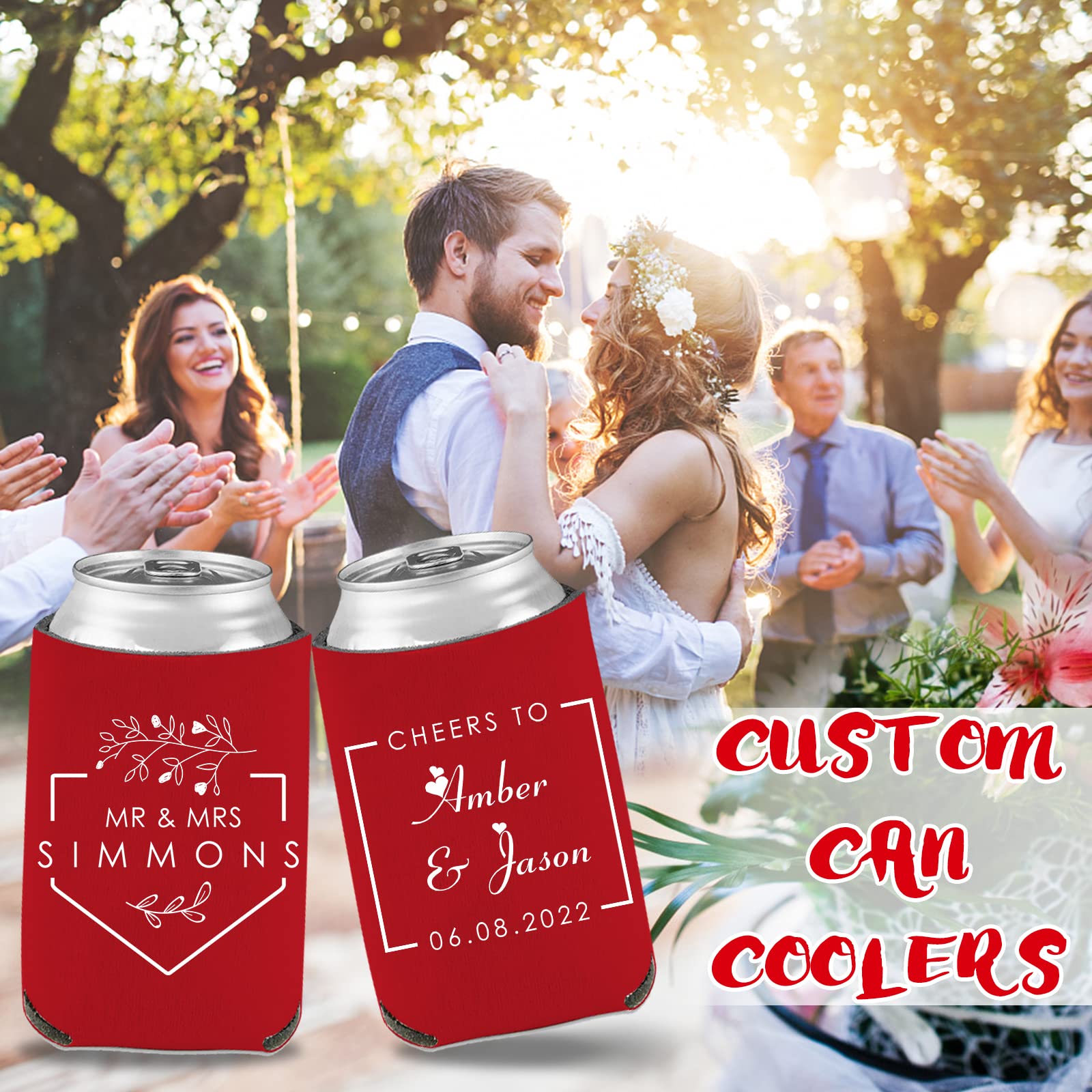 Custom Can Coolers Personalized Insulated Can Cooler Bulk Customized Beer Sleeve Collapsible Beverage Bottle Holder Text Logo Wedding Birthday Party Pink 1Pc