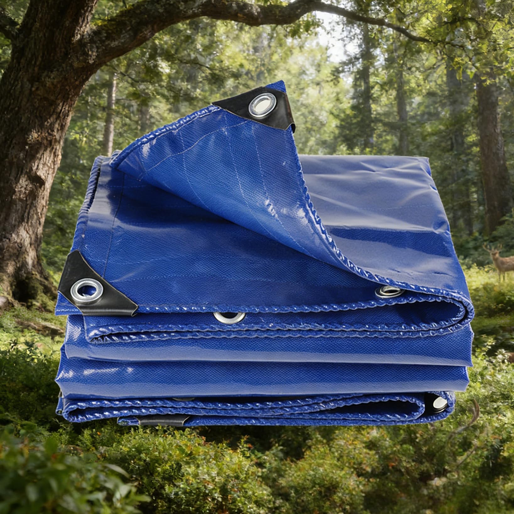 Lona con ojales para camping y jardín, protector de PVC azul 90x145 cm para la leña.
