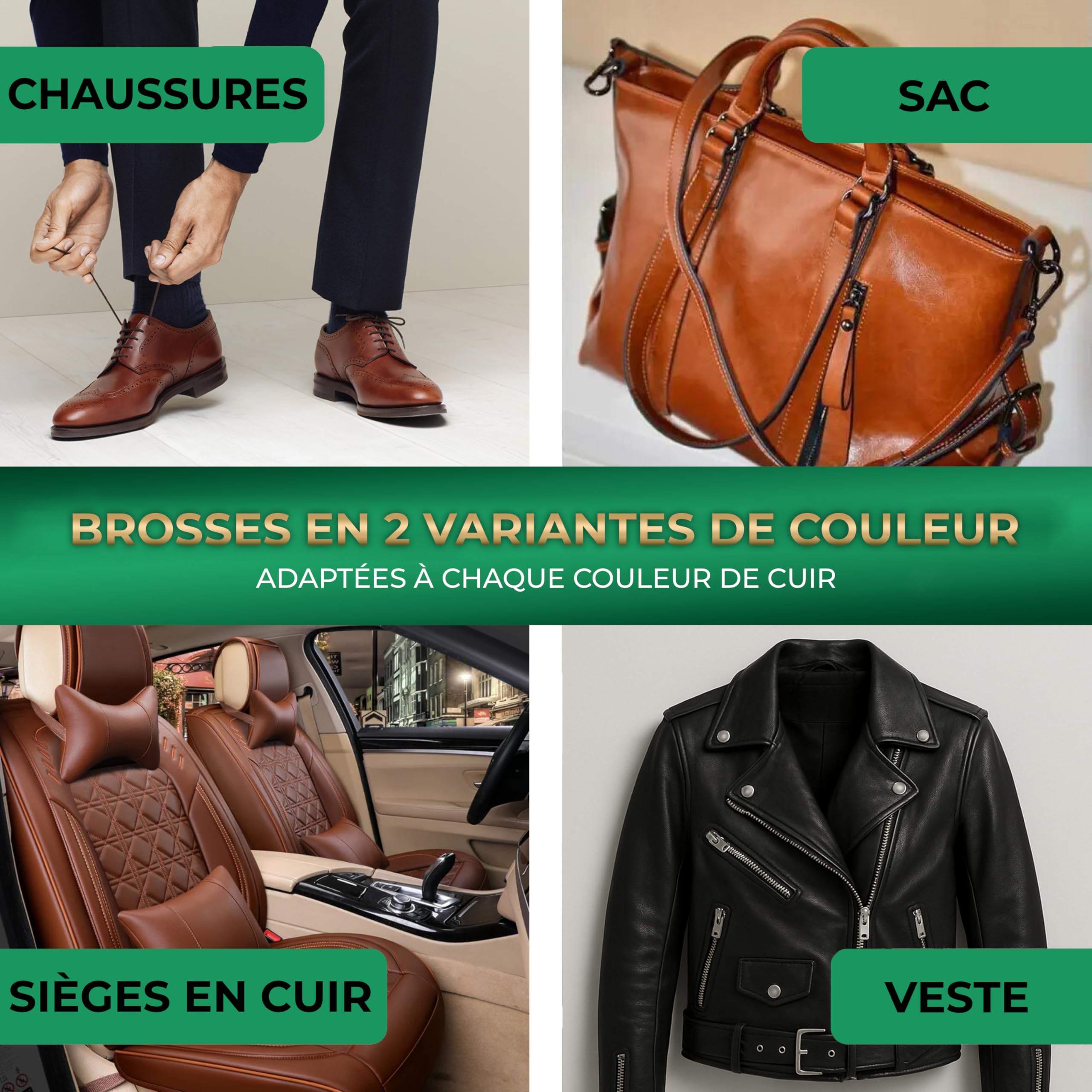 Langlauf Schuhbedarf - Brosse à chaussures en crin de cheval - Kit de 4 brosses - Bois de hêtre laqué - Marron - Pour chaussures, meubles en cuir, sacs et vêtements - Fabriqué en Allemagne