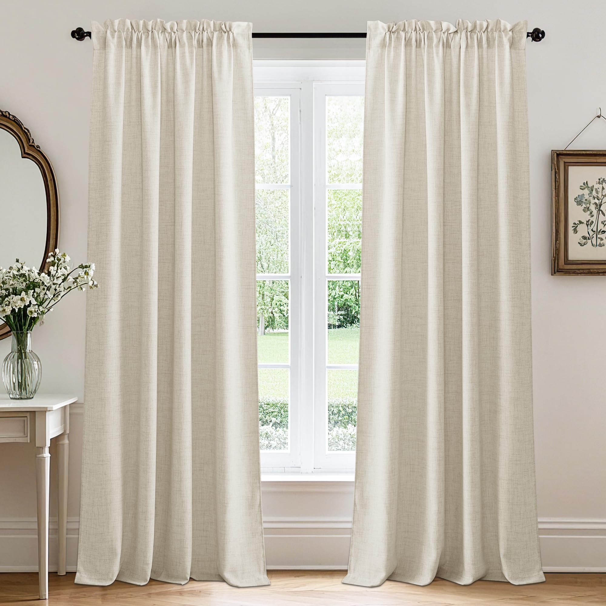 RYB HOME Curtains & Drapes Linen Sheer, Light Filtering Curtains 63 inches Long, Weave Textured/Rod Pocket, Cream Colored, W 52 x L 63 inches, 2