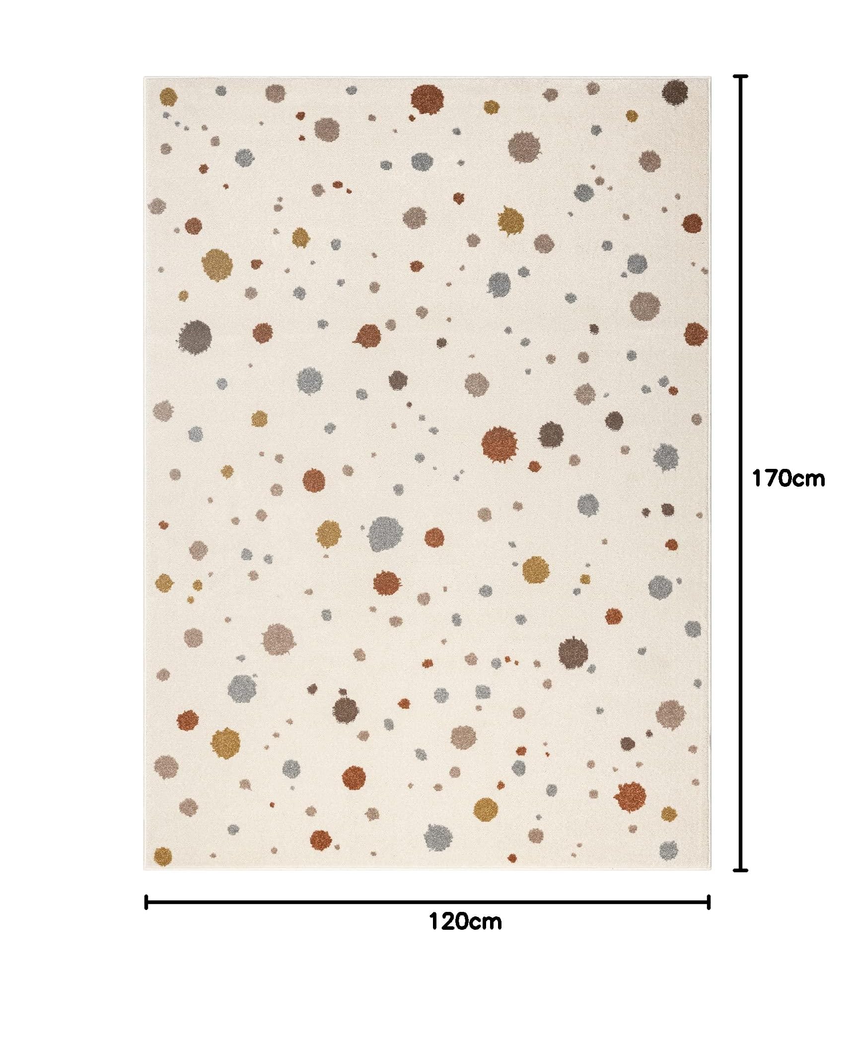 the carpet Dreamy Kids - Alfombra Infantil Moderna, Pelo Suave, fácil de cuidar, no destiñe, Estampado de Puntos, Crema, 120 x 170 cm