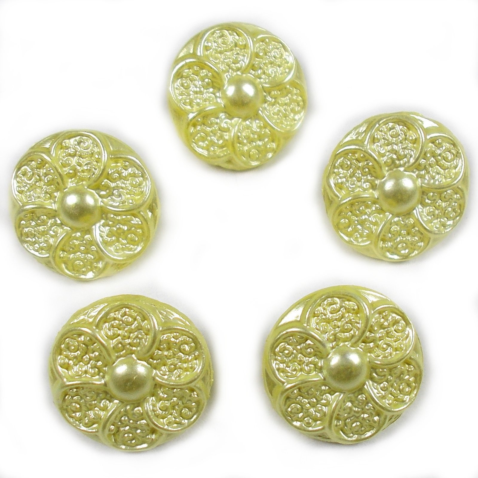 Push The Button Yellow Pastel Ornate Pearl Flower Plastic Buttons 12Mm Pack Of 5 (Yellow)