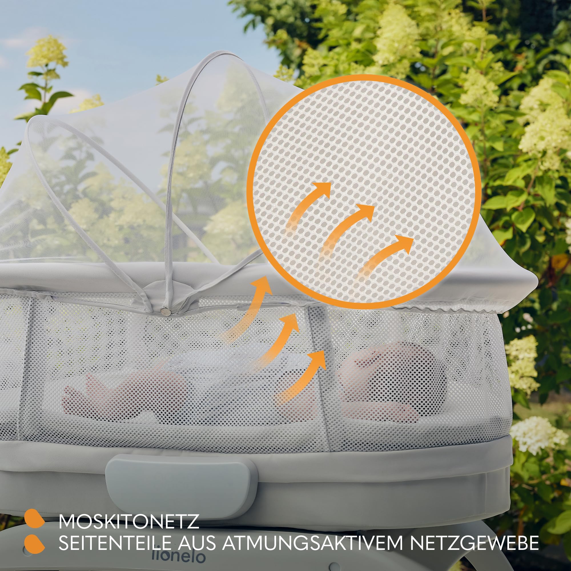 Lionelo Coral 3 IN 1 Kinderbett bis 9 kg, Wiege, Babywaage, 5 Schaukelgeschwindigkeiten, 12 Melodien, 4 Rollen, Ergonomische Matratze, Timer, Fernbedienung, Moskitonetz
