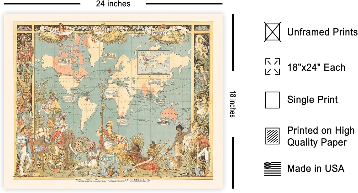 Poster Master Vintage Map Poster - Retro World Map Print - British Empire Map Art - Gift for Teacher, Student, Travel Lover - Perfect Decor for Classroom, Office, Dorm, 18x24 Unframed Wall Art