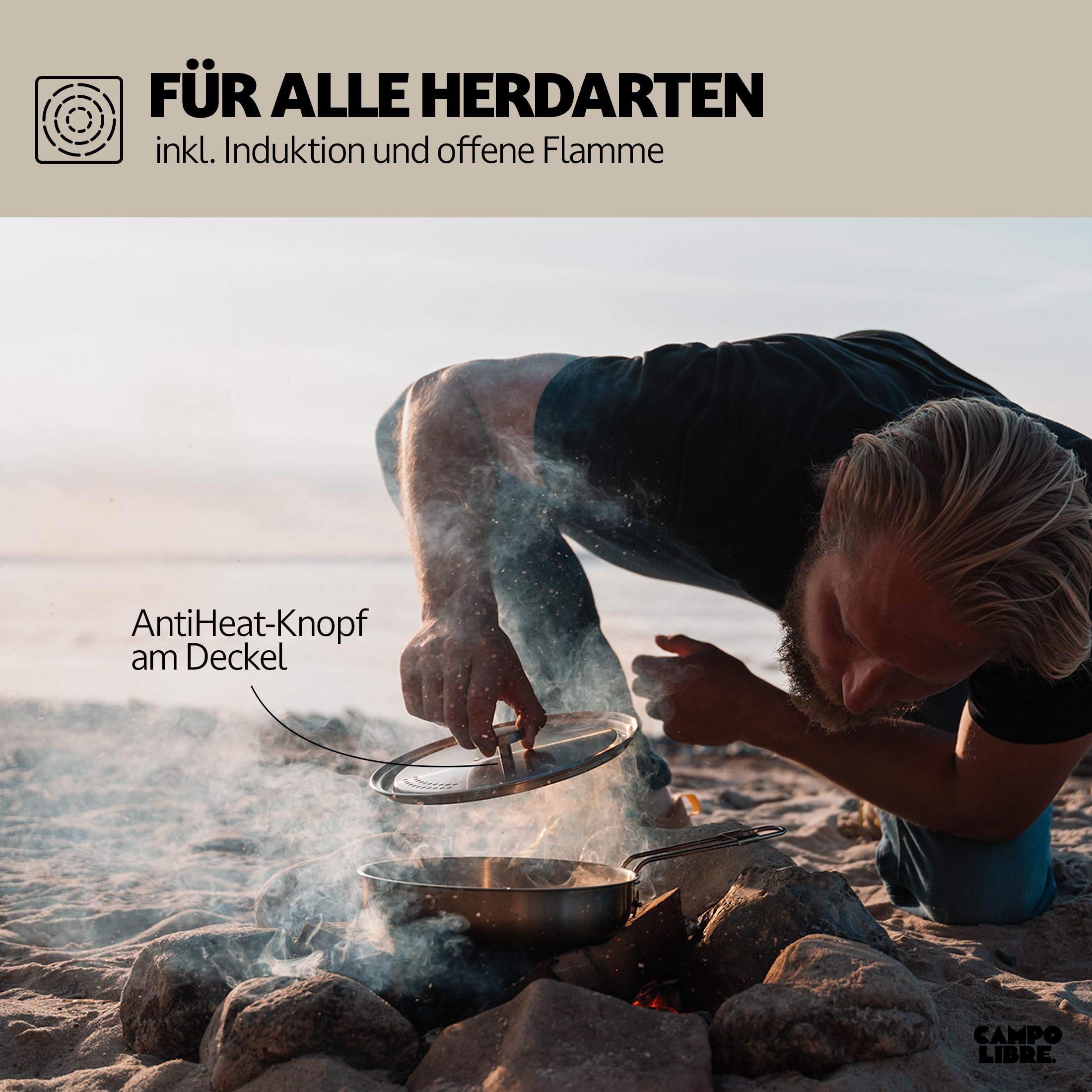 Campo Libre.® Enzo I Camping Kochgeschirr aus Edelstahl I kompaktes Campinggeschirr I Outdoor Kochgeschirr induktionsgeeignet I Camping Topf, Pfanne I perfekt für den Campingkocher I alle Herdarten