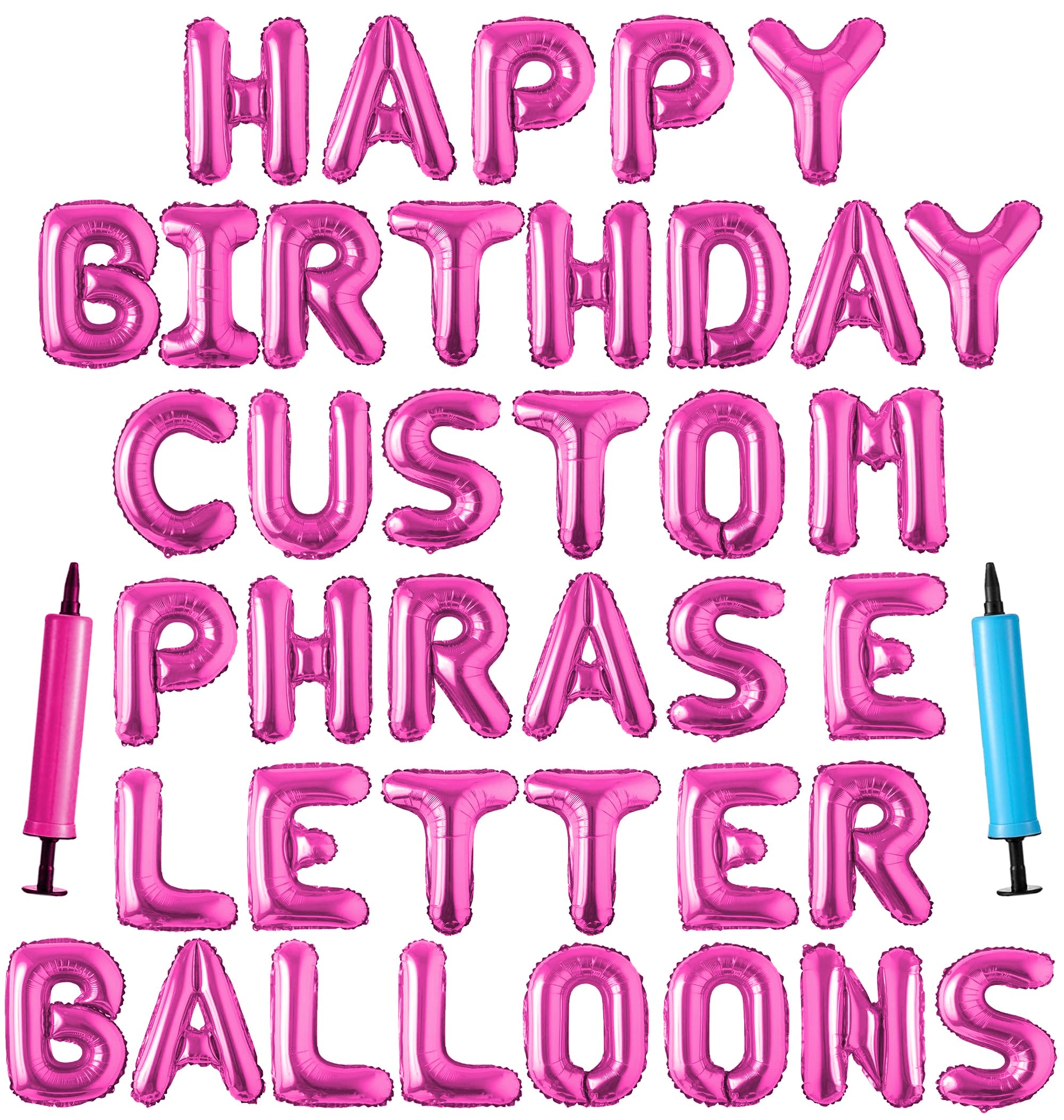 Happy Birthday Balloon Banner Custom Phrase Balloons letter 16 inch Personalized Alphabet Letters Foil Mylar Balloons (Hot pink)