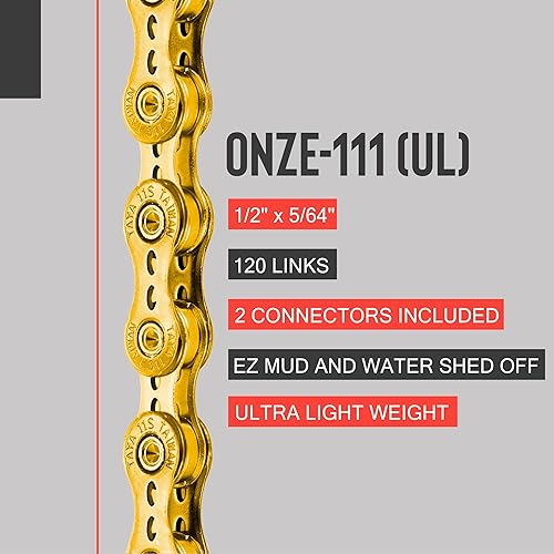 Miniatura 2 de TAYA ONZE-111 (UL) Cadena ligera de bicicleta de 11 velocidades, 120 eslabones, Ti-Gold, duradera y suave cambio, para grava y carreras