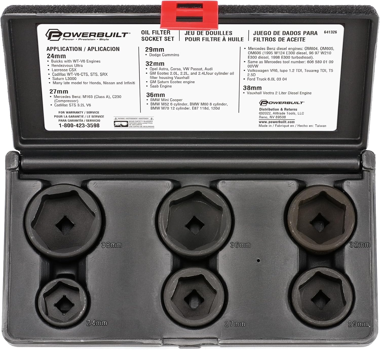 Powerbuilt 6 Piece Low Profile Oil Filter Socket Set, 3/8" Drive 24mm 27mm 29mm 32mm 36mm 38mm Oil Filter Wrench Set, for Mercedes Benz, VW, BMW, GM, Opel, Dodge - 641326