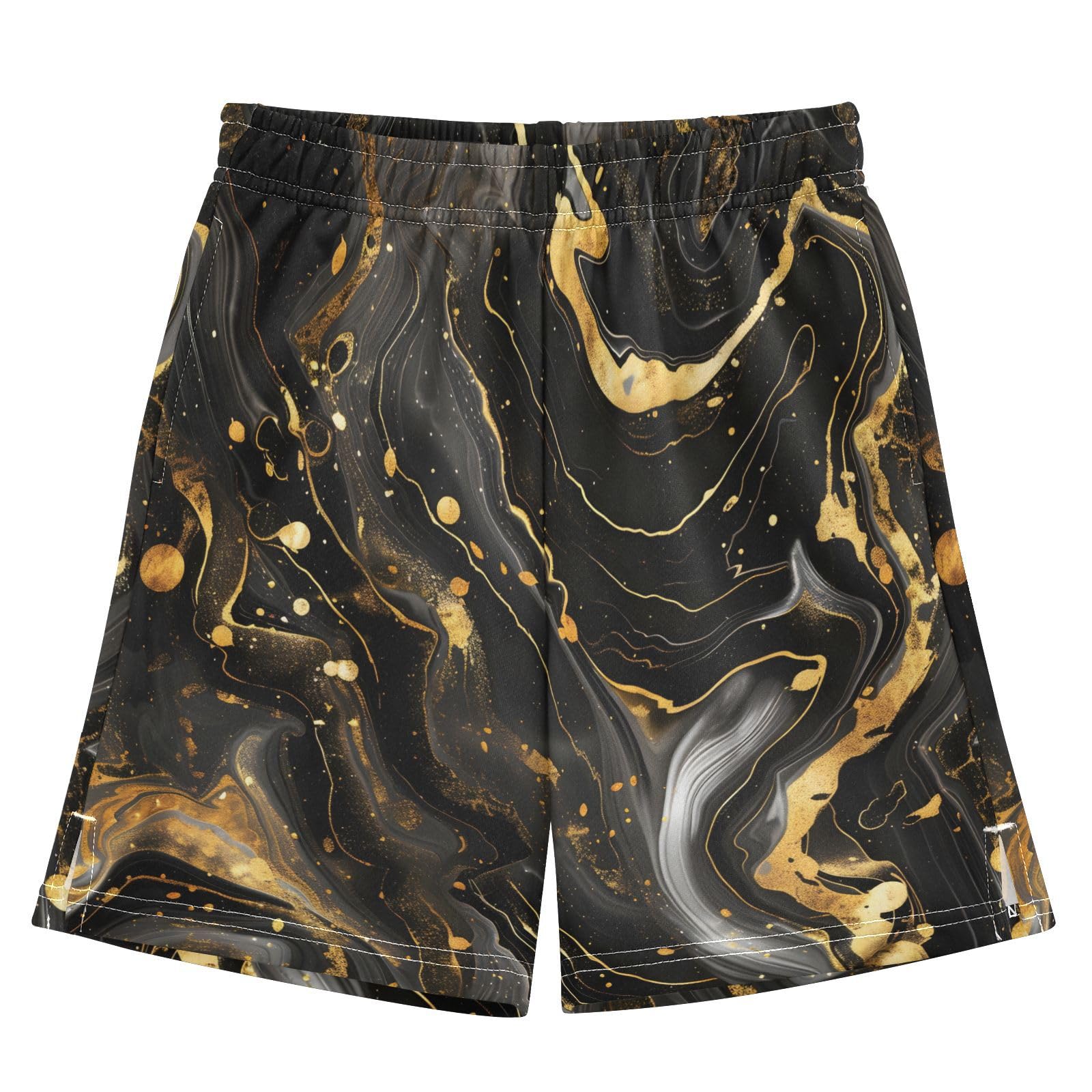 panksolu boy Shorts Luxury Black and Gold Marble Texture Youth Athletic Shorts for Boys and Girls 10-11 Y