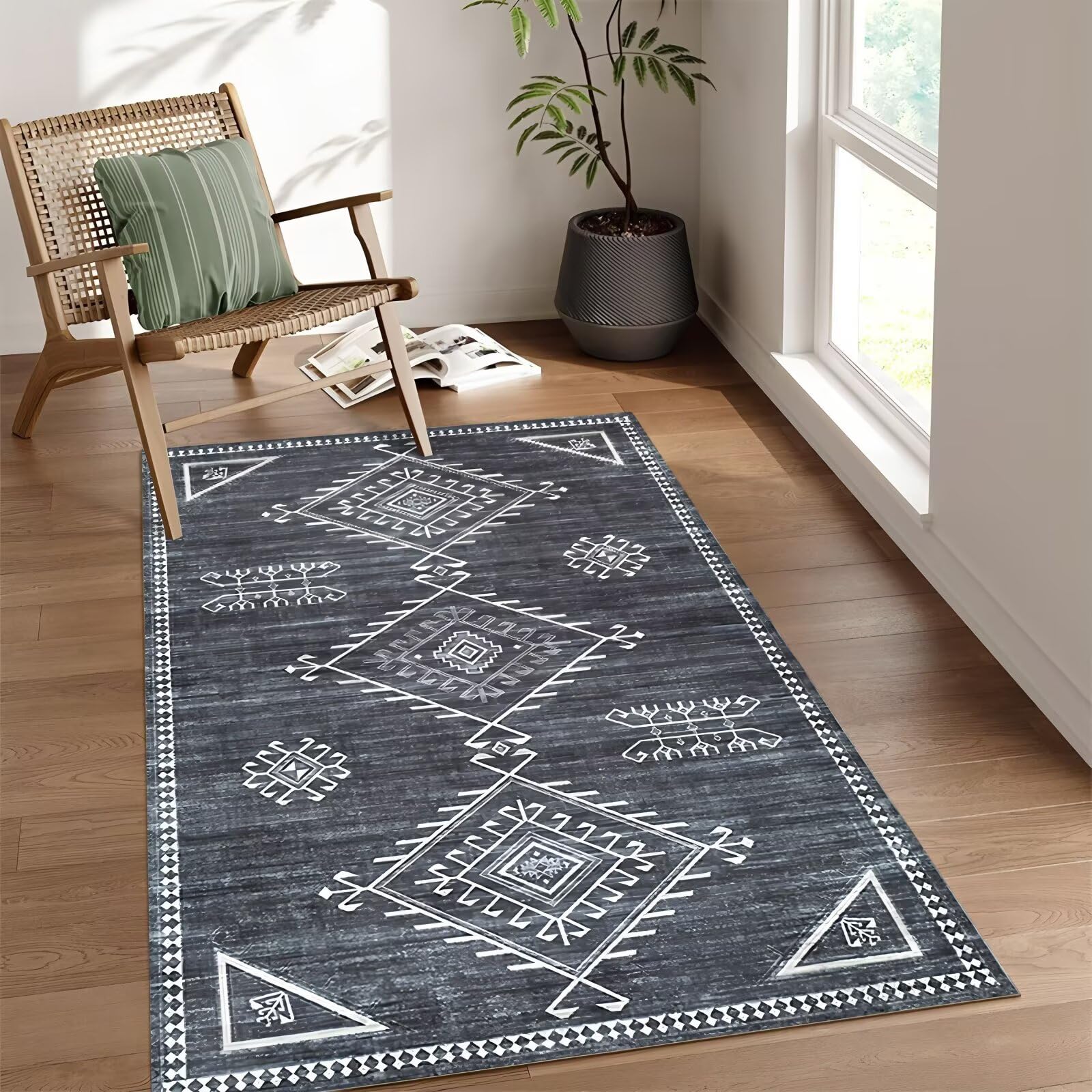 Alfombras que se pueden fregar para eliminar manchas en salón y pie de cama gris retro