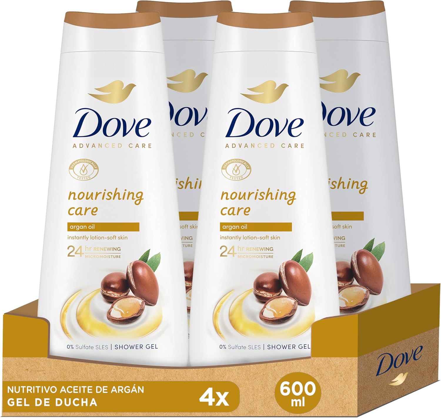 4 botes de gel de ducha Dove Advanced Care con aceite de argán por 16,82€ ¡¡25% de descuento!!
