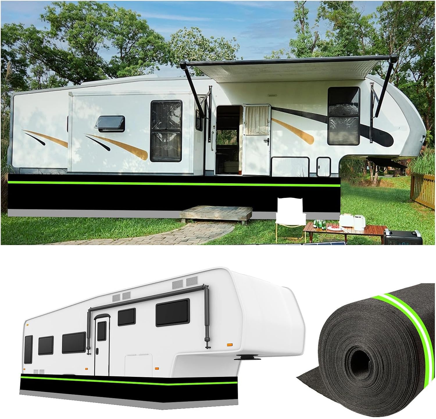 No-Drill Skirting for Mobile Homes - 95cm Tall RV Fender Skirt, Wind & Snow Proof, Durable Camper Exterior Protection, Easy Installation, Weather Resistant