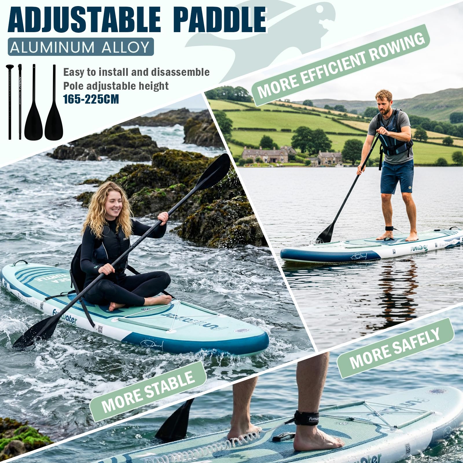 FunWater Stand Up Paddling Board 320 cm & 350 cm–SUP für 2 Personen/Familien,mit komplettem Zubehör,Doppellagiges PVC,anfängerfreundlich,Aufblasbares Paddle Board für Erwachsene & Einsteiger