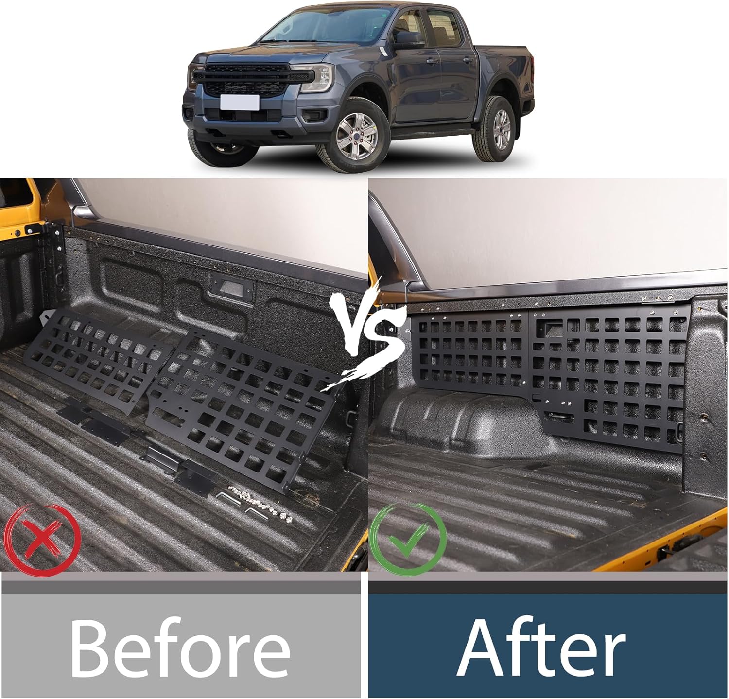 Lcojicep Side Bed Molle Panel Compatible with Ford Ranger 2023 2024+，Short Bed Truck Bed Panel Rear Storage Organizer Cargo Shelf Rack Replacement Accessories (Style A,Right)