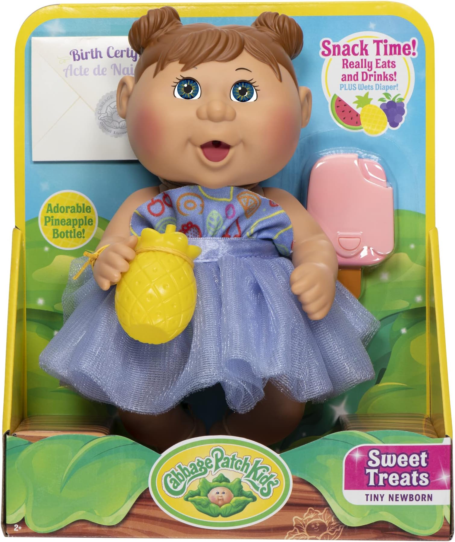 Cabbage Patch Kids Deluxe 9-Inch Tiny Newborn Doll - Drink & Wet, Pink Popsicle, Pineapple Bottle, Removable Diaper