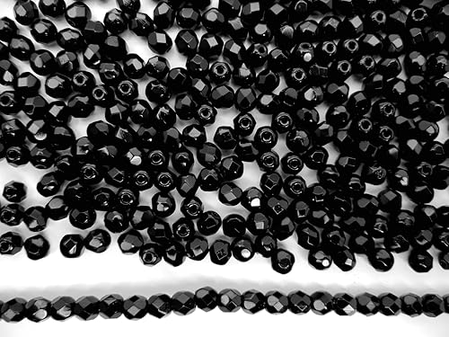 Miniatura 2 de 0.157 in, 600pcs, Jet Black, Preciosa Checa Fuego Pulido Redondo Perlas de Vidrio Facetado