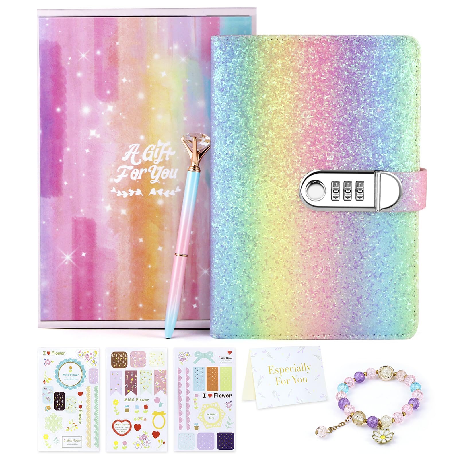 Kidsord Diary with Lock for Girls, Birthday Gifts for 8 9 10 11 12 Year Old Girls, Kids Journal with Lock and Pen, Password Journal Notebook Kit for