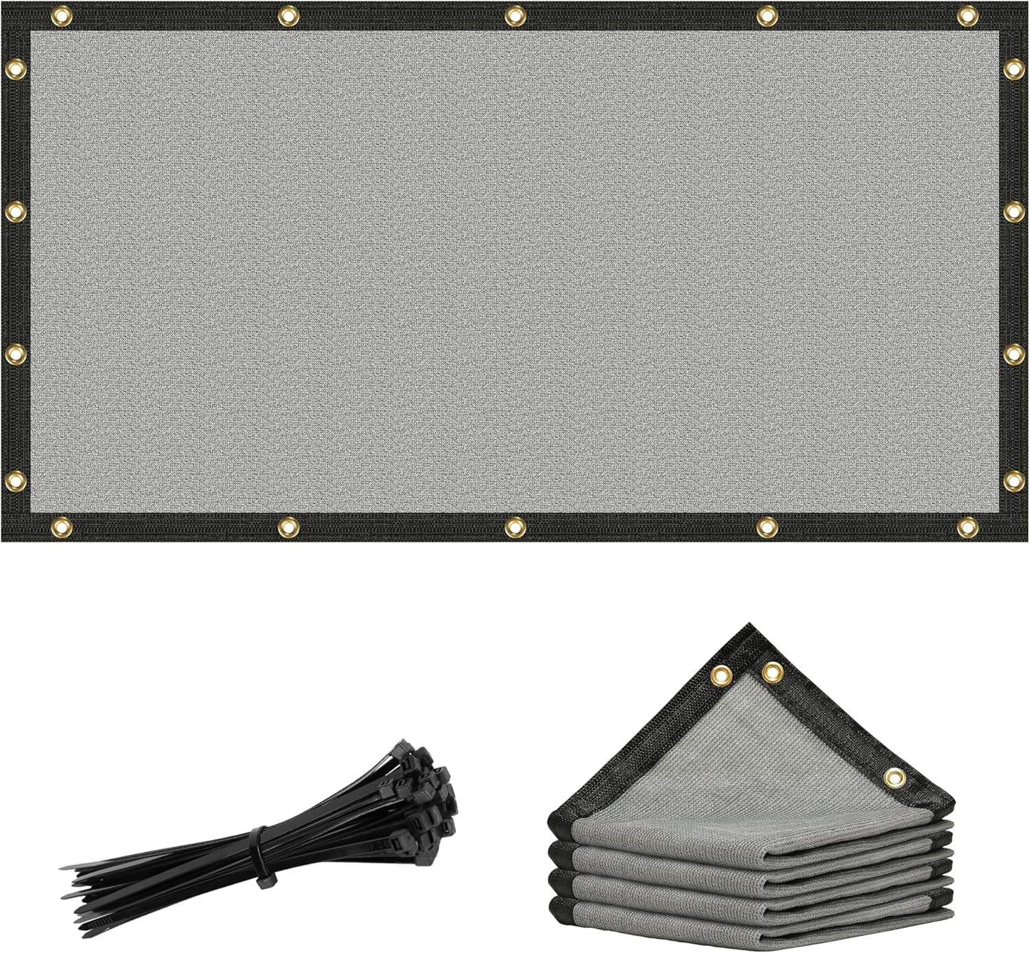 Amgo 3' x 3' Grey Custom Size Shade Cloth with Grommets - 90% Sunblock, Durable Mesh Fabric Tarp for Dog Kennel Cover, Fence Privacy Screen,