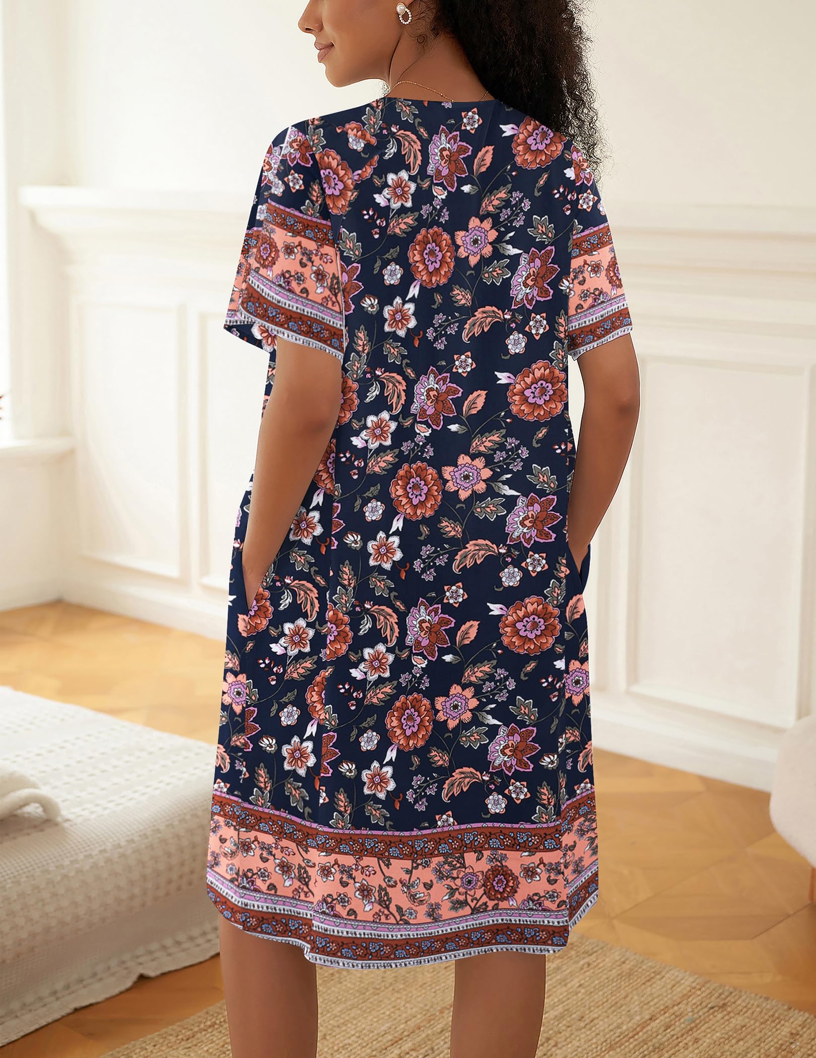 Ekouaer Camisón de manga corta con botones para mujer, vestido de casa, abrigo corto suelto con bolsillos, S-4XL, pat4, S