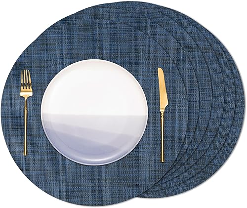 Miniatura 38 de Manteles redondos de vinilo resistentes al calor, juego de 6 unidades, 38 cm, lavables, antideslizantes, para mesa de comedor, manteles tejidos para