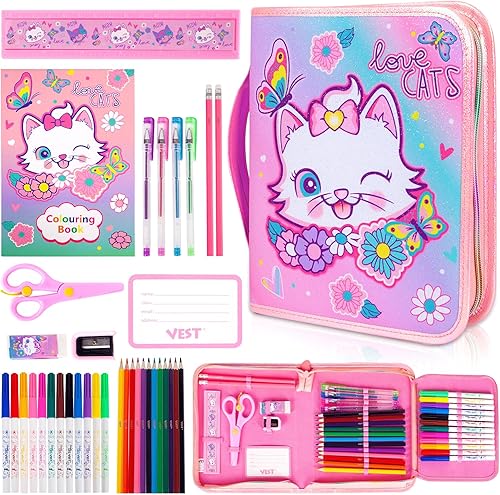 Juego de 36 marcadores para gatos, juego de colorear para artes y manualidades, lápices de lápices y bolígrafos de gel, suministros de arte, regalos