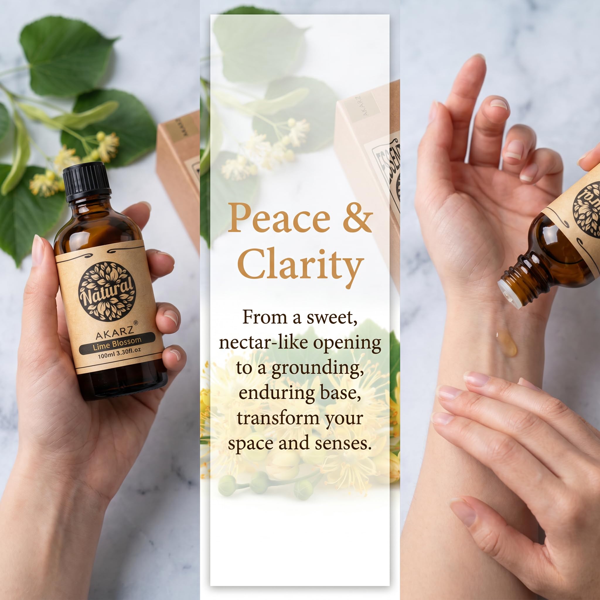 AKARZ 100ml Olejek esencjny z Kwiatu Lipy - Naturalny olejek aromatyczny do dyfuzorów, lamp aromatycznych i aromatów pomieszczeń