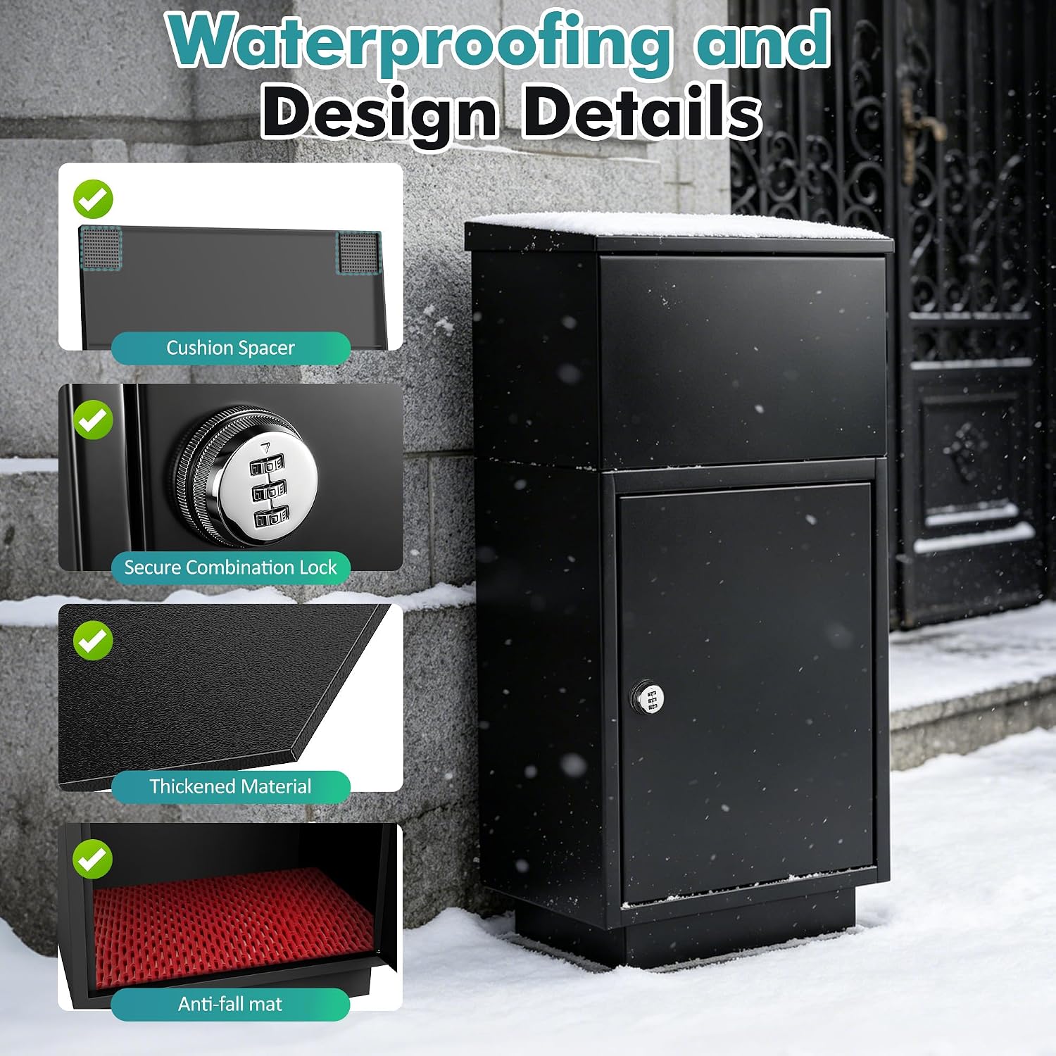 Parcel Drop Box for Outside, Extra Large Package Delivery Box with Secure Storage, Anti-Theft Galvanized Steel,Waterproof for Outdoor Porch with Password Lock (Black)