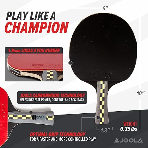 Vista 4 de JOOLA Carbon Pro Professional Ping Pong Paddle - Racket with Carbonwood Technology & Red/Black JOOLA 4 You Rubber - Table Tennis Racket Designed for