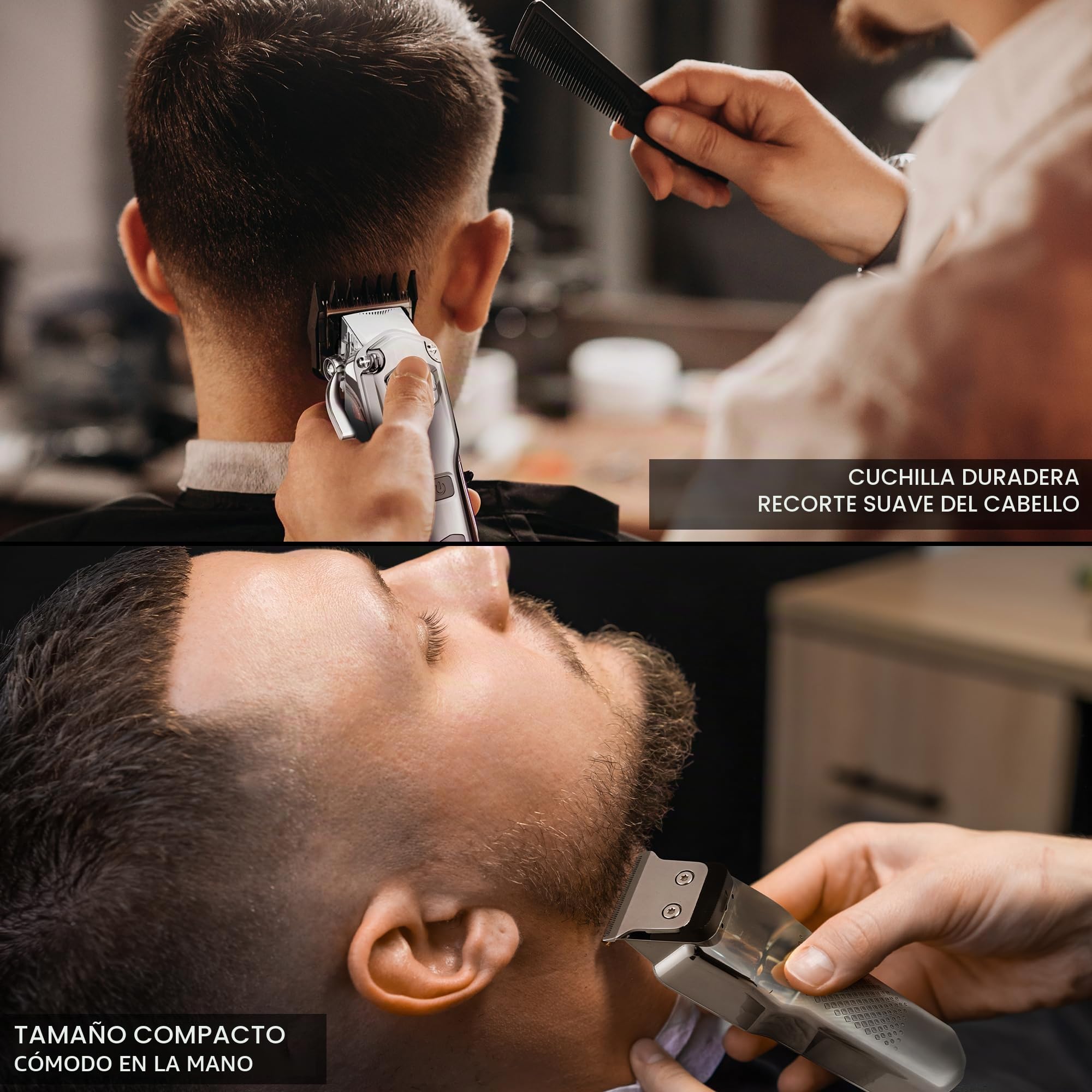 Hatteker Cortapelos Profesional Hombre Maquina de Cortar pelo Sin Cable Kit de Cortadora de pelo con Tijeras Cuchilla en T Extraíble Cortabarbas Maquina de afeitar Impermeable Cortapelo Largo (Plata)