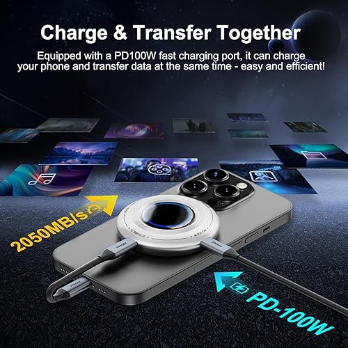 Miniatura 2 de FP108 SSD portátil magnético de 2 TB, unidades externas de estado sólido con PD-100W y 2050MBs USB-C 3.2 Gen 2x2, reproducción mientras se carga,