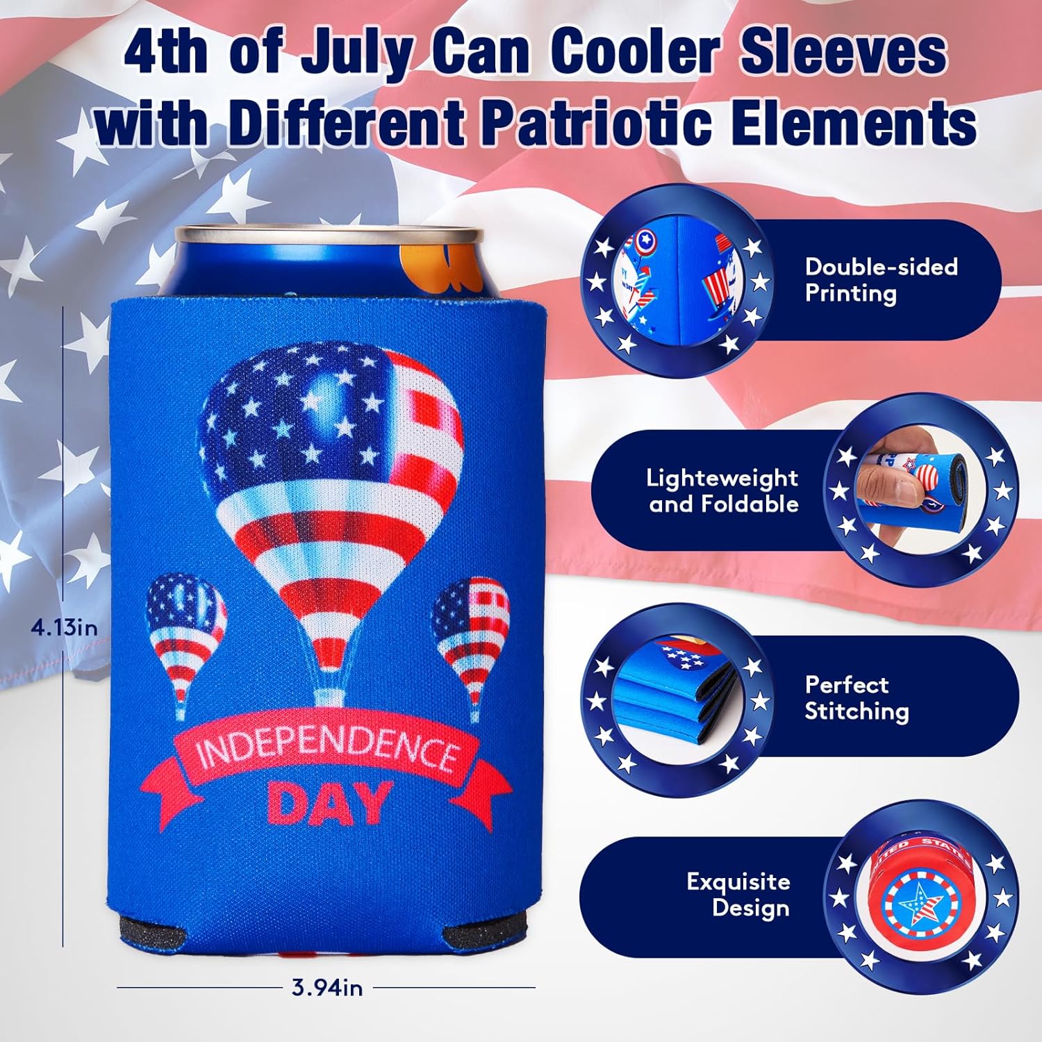 4th of july decorations red white blue decorations 12 pcs can cooler sleeves for independence day accessories, collapsible insulation cover for patriotic party supplies memorial day decorations 12pcs(red white blue)