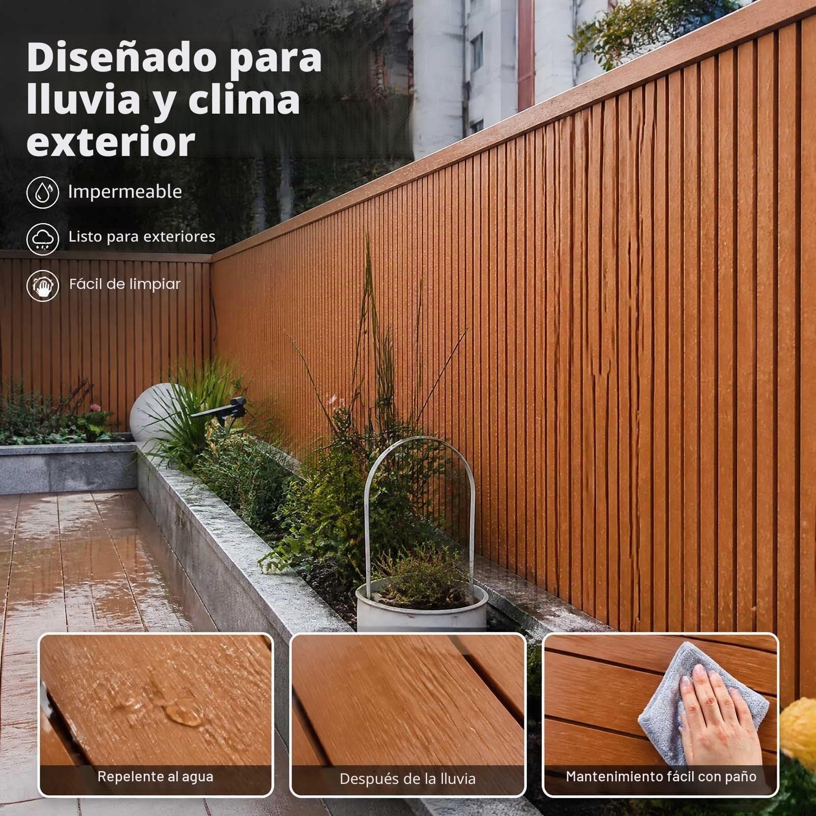 Paneles Arrimadero WPC Paneles Pared Decorativos 3D Lamas (Resistentes Intemperie) Revestimiento De Madera Acanalada para Patios Y Jardines Cero Mantenimiento(20x100cm/7.87 X39.37IN)