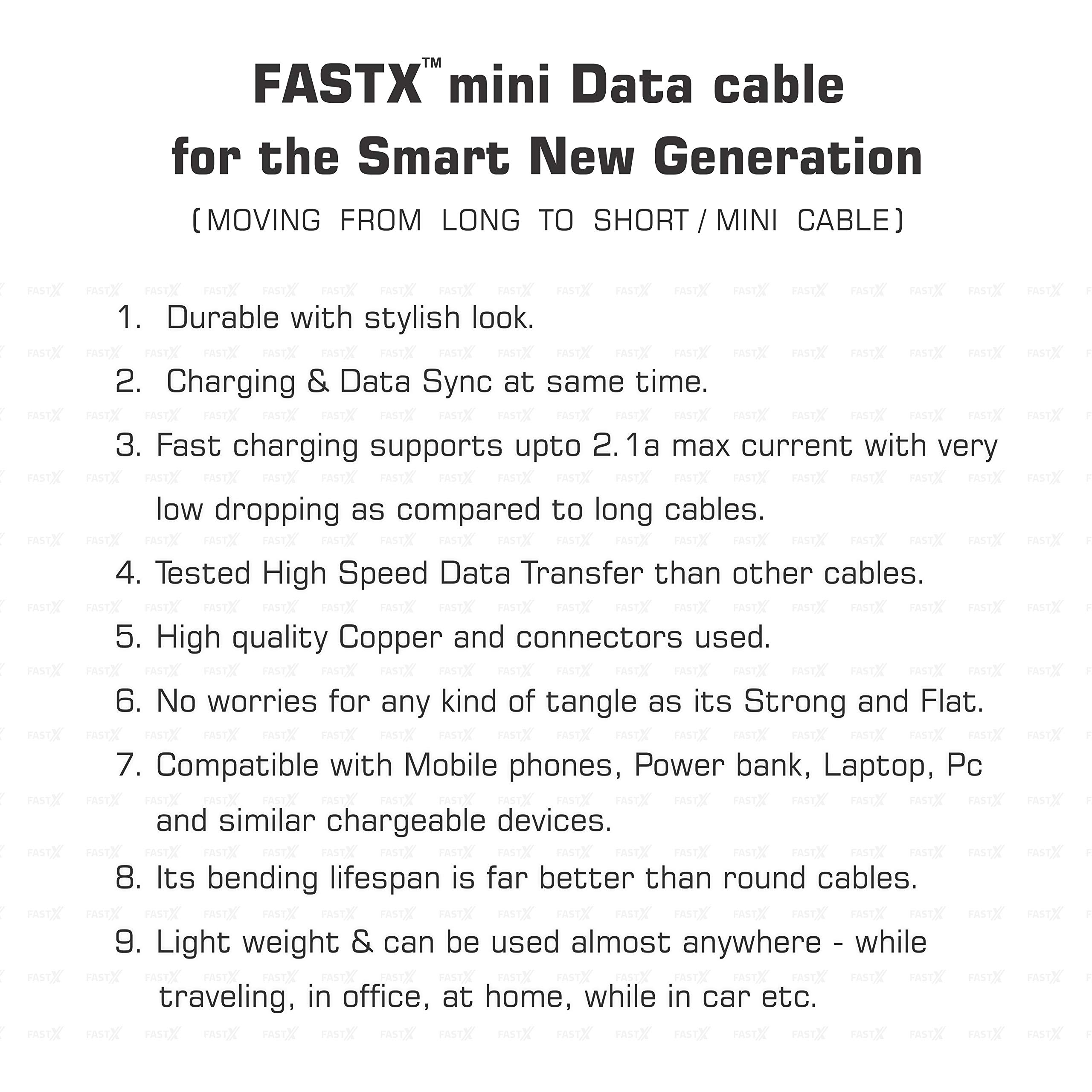 FASTX™ USB Compatible cable, Power bannk cable, Charger cable Flat short small fast charging ultra speed powerbank cable for laptop sync transfer charge 5, 6, 7, 8, 10, x, White/black (White) 2