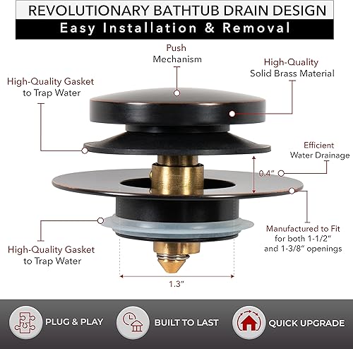 Miniatura 3 de Tapón y tapón de drenaje universal para bañera de punta  Fácil instalación diseñado para hacerlo tú mismo  Sustituye los desagües desnudos, punta de