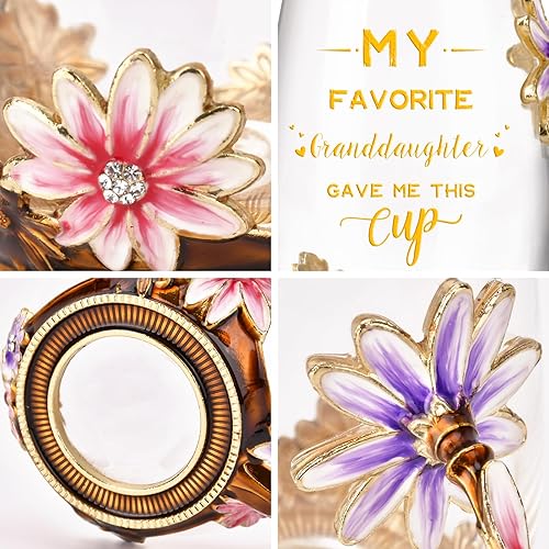 Miniatura 6 de OEAGO - Taza de té de regalo de cumpleaños para los abuelos de parte de la nieta, Día de la Madre, tazas de vidrio esmaltadas con flores