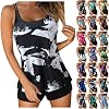 JiXiang Women 2 Piece Tankini Swimsuit with Pockets Boy Shorts Modest Bathing Suit Tummy Control Tank Top