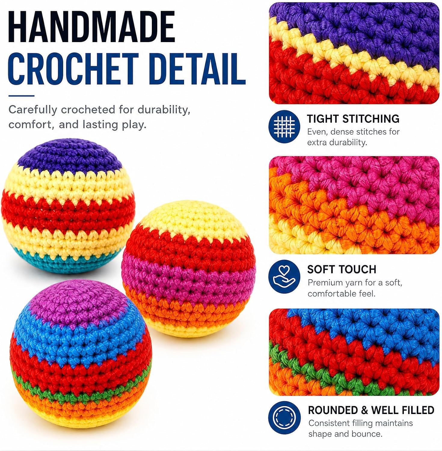Footbags Set 12 Pack, Handmade Crochet Footbag for Teens & Adults, Juggling Kick Balls for Outdoor Games, Festivals, Stress Relief & Party Favors