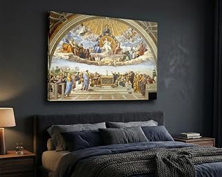 Makattio Famous Prints Pictures Wall Print Artwork Disputa Del Sacramento By Raffaello Sanzio Raphael Framed Poster for Home Decor (12Lx8W,WFrame)