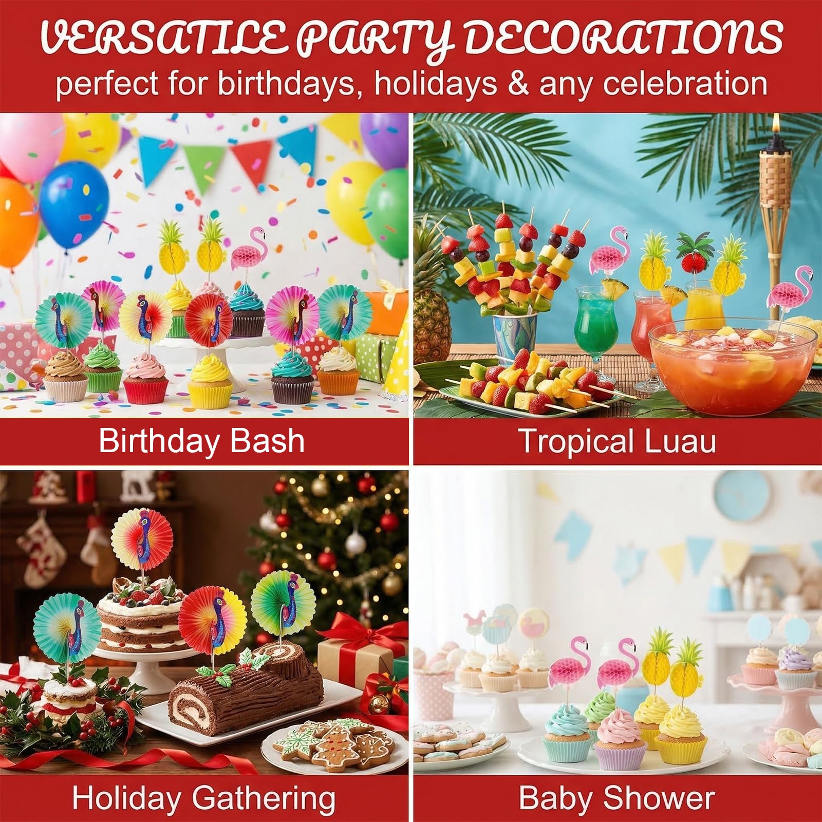 60 Pezzi Tuzzicadenti Decorativi in Legno, Bastoncino da Cocktail, Spiedini da Cocktail con Graziose Decorazioni, Stuzzicadenti Lunghi Decorazione, per Feste, Matrimoni, Compleanni