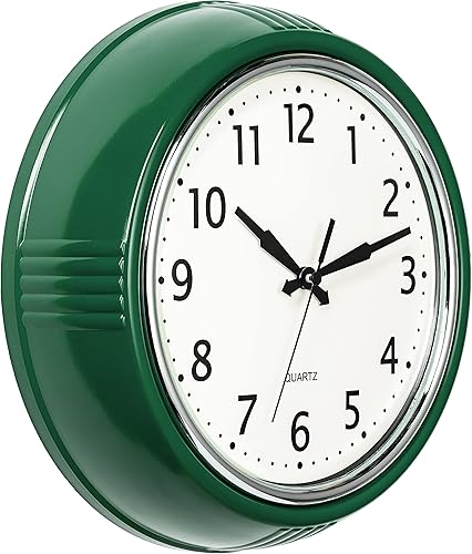 Bernhard Products Retro Wall Clock 9.5 Inch Hunter Green Kitchen 50's Vintage De