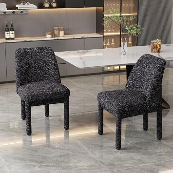 Upholstered Dining Chairs Set of 2, Modern Chenille Kitchen Chair with Padded Seat and for Home/Restaurant/Cafe Store, Black Textured.