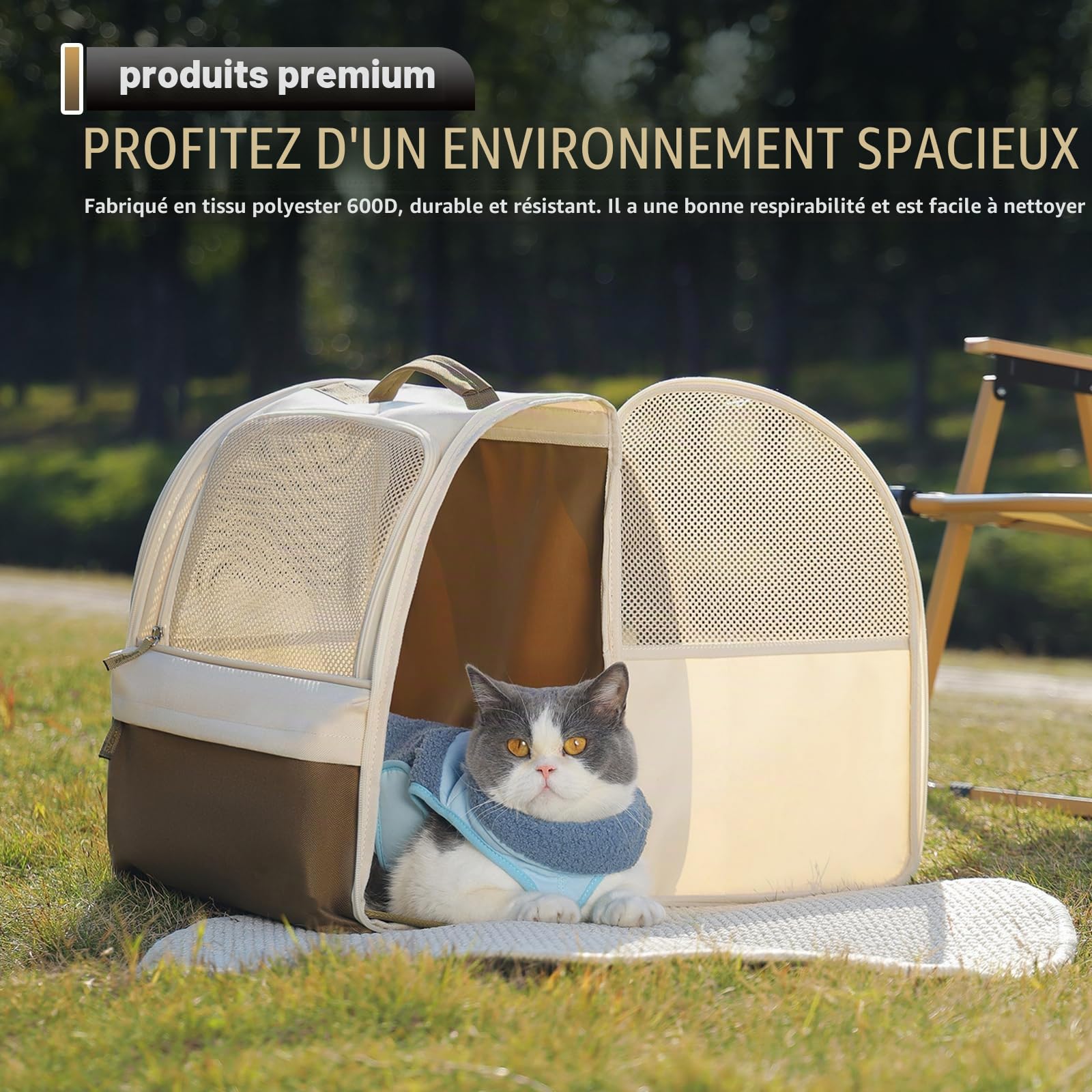 Sac à dos pliable pour chat - Boîte de transport pour chat et chat - Sac à dos portable avec fenêtre en maille - Aéré - Léger - Facile à transporter - Capacité de 15 kg