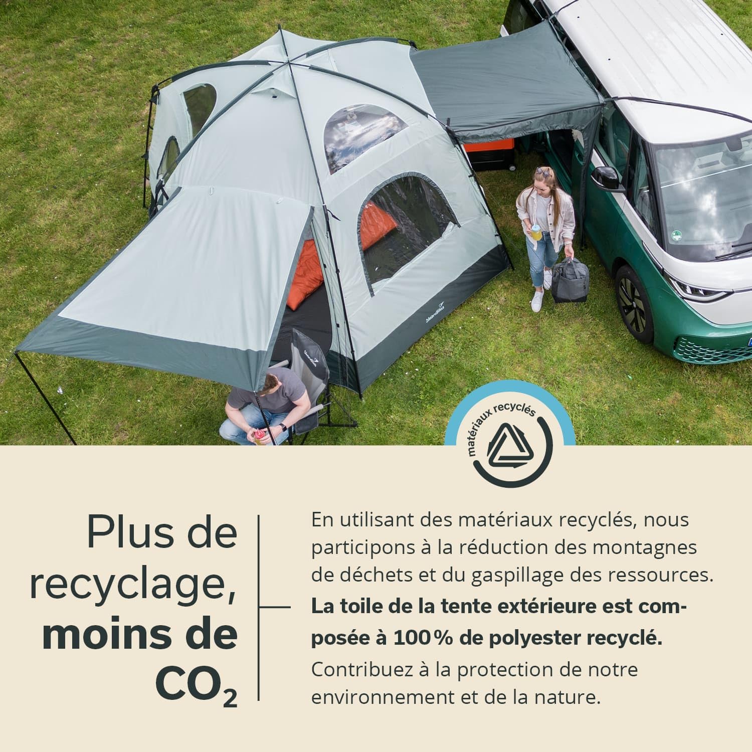 Skandika Auvent pour Bus Pitea Dome | Autoportant, pour 2-4 Personnes, Hauteur 2,2 m, Surface 10,4 m², 3 entrées, moustiquaire, Colonne d'eau 3000 mm | Tente pour Voiture, Bus, Van, fourgonnette
