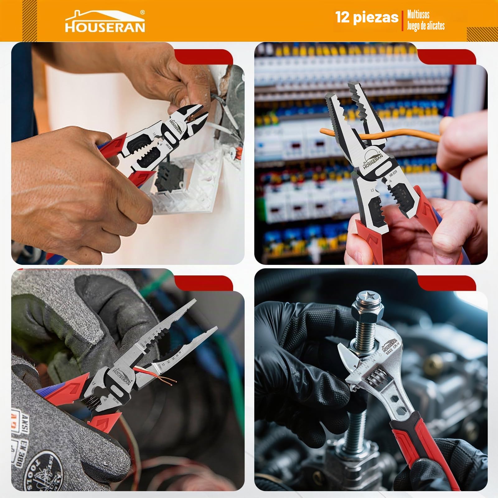 Juego de Herramientas Profesional 12 Piezas – Set de Alicates CRV Resistente, Mazo de Goma, Llave Ajustable, Martillo de Uña y Caja de Herramientas para Electricidad, Reparación del Hogar | 12 herramientas: alicates CRV, mazo de goma, llave ajustable y ma