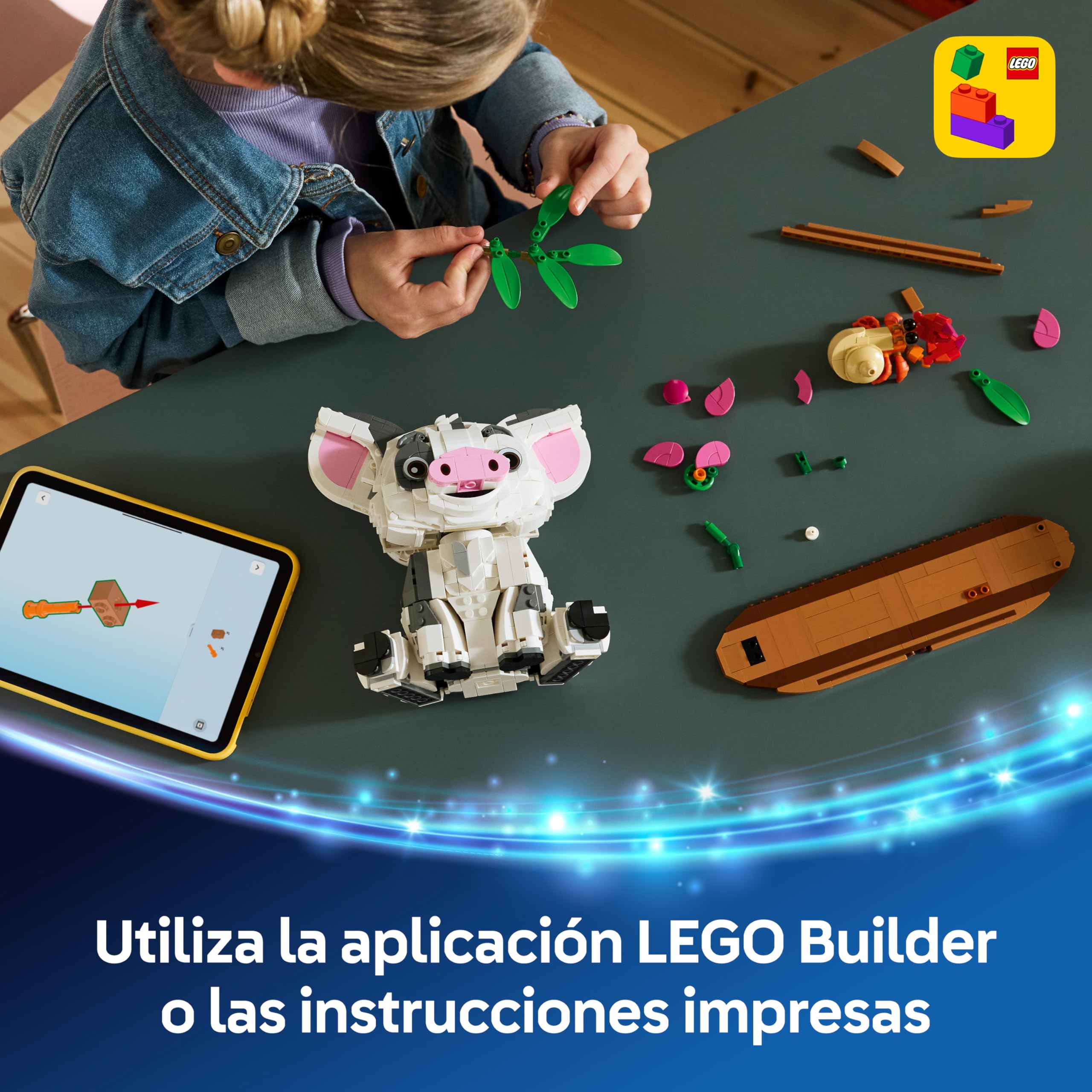 LEGO | Disney Vaiana Pua – Figura Animal de Cerdo de Juguete con Flor, Cangrejo y Barco – Decoración del Dormitorio Infantil – Idea de Regalo para Niñas de 9+ Años y Fans de la Película – 43292