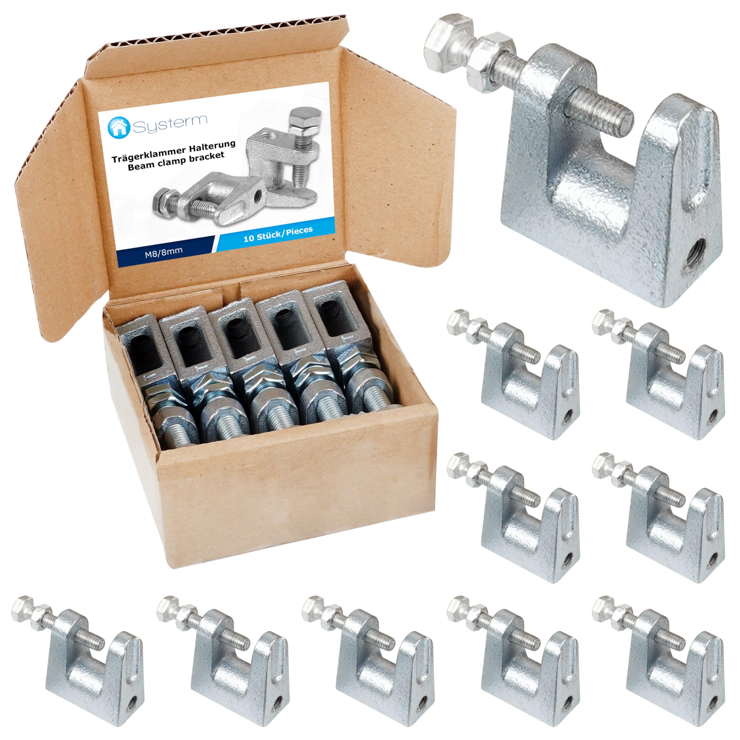 SYSTERM Lot de 10 supports de serrage en acier galvanisé pour ventilation et autres systèmes M8 (8 mm).
