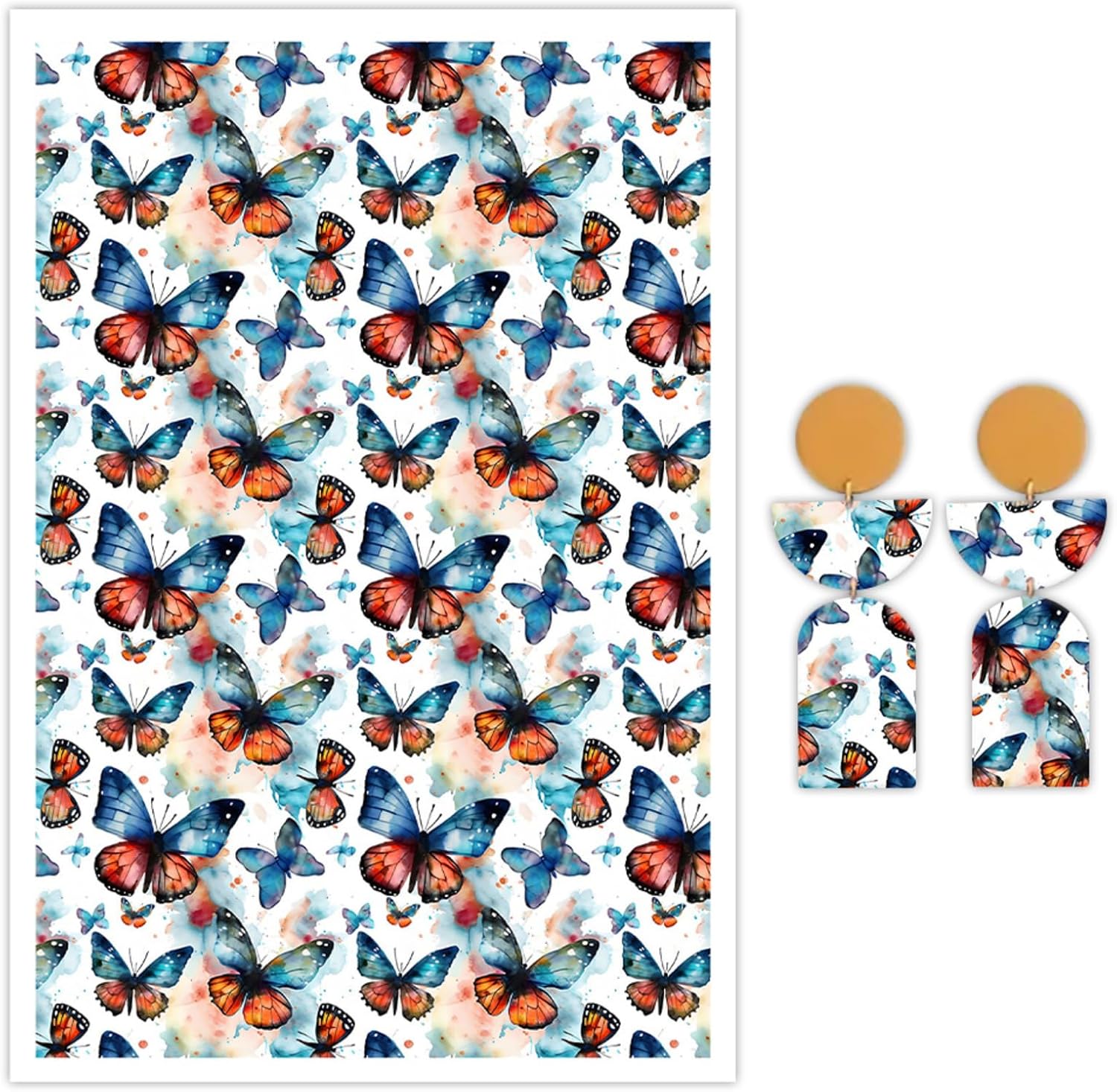 Briartw 10 Sheets Polymer Clay Transfer Paper - Watercolor Butterflies Pattern - Per Sheet 5.82 x 3.93 inch - Water-Soluble Transfer Sheets Disposable Stickers for DIY Clay Jewelry Earrings Making