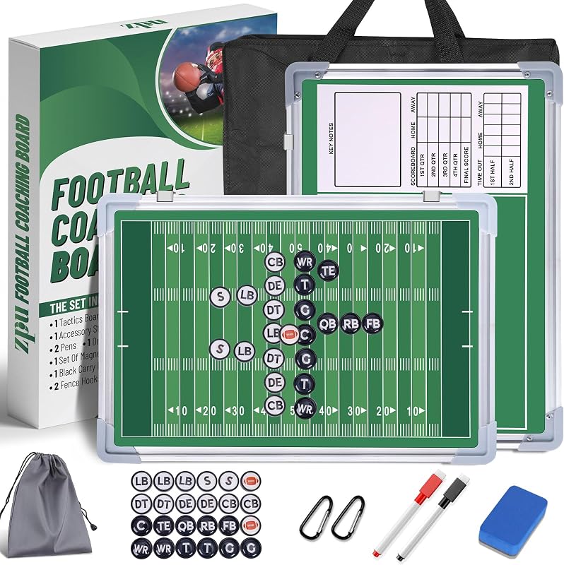 ZPU Football Coaching Board, Magnetic Football Clipboard for Coaches, Tactics Clipboard with Dry Erase, Marker Pens, Fence Hooks, Magnets, Storage Bag and Carry Bag, for Teaching and Game Plan